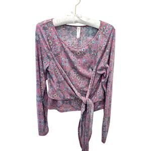 ANTHROPOLOGIE | Daily Practice Pink Floral Long Sleeve Wrap Tie Top | Medium